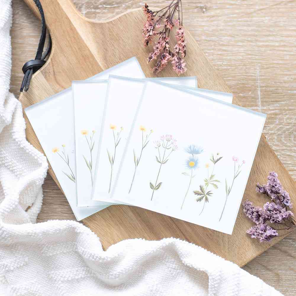 Something Different - Floral Glass Coaster Set - Multicolours